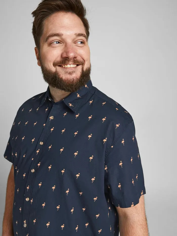 Shirts JACK and JONES Mens FUN PRINT PLUS SIZE SHORT SLEEVED SHIRT Blue Navy Blazer Casaul