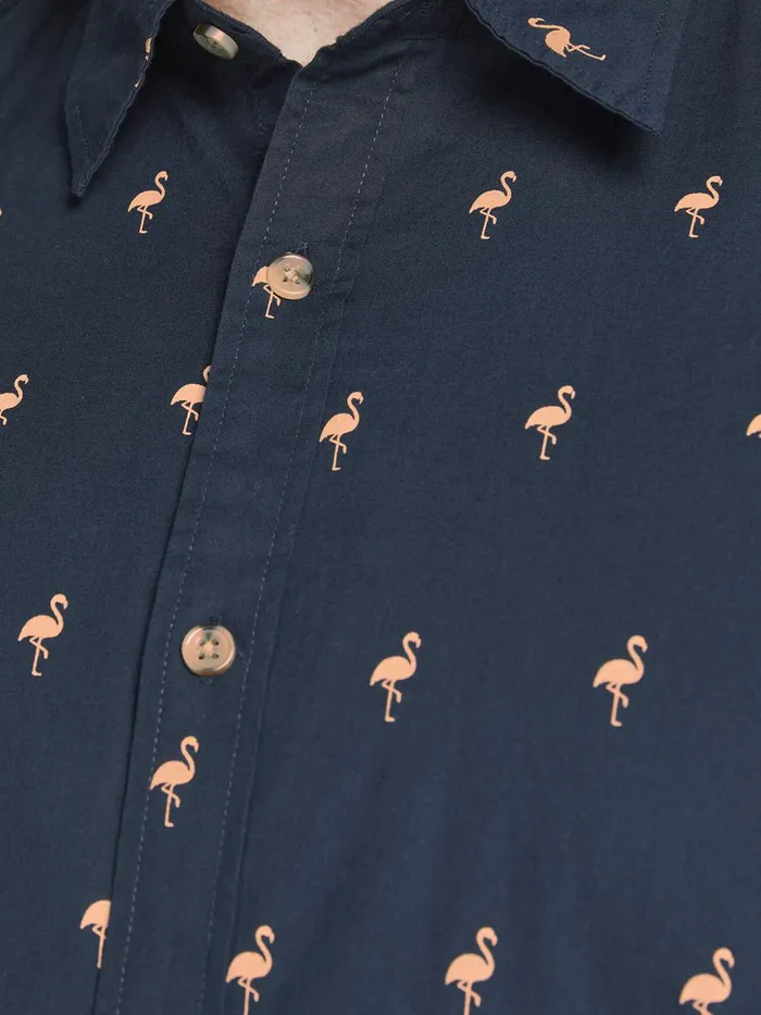 Shirts JACK and JONES Mens FUN PRINT PLUS SIZE SHORT SLEEVED SHIRT Blue Navy Blazer Casaul
