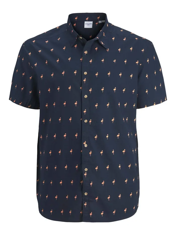 Shirts JACK and JONES Mens FUN PRINT PLUS SIZE SHORT SLEEVED SHIRT Blue Navy Blazer Casaul