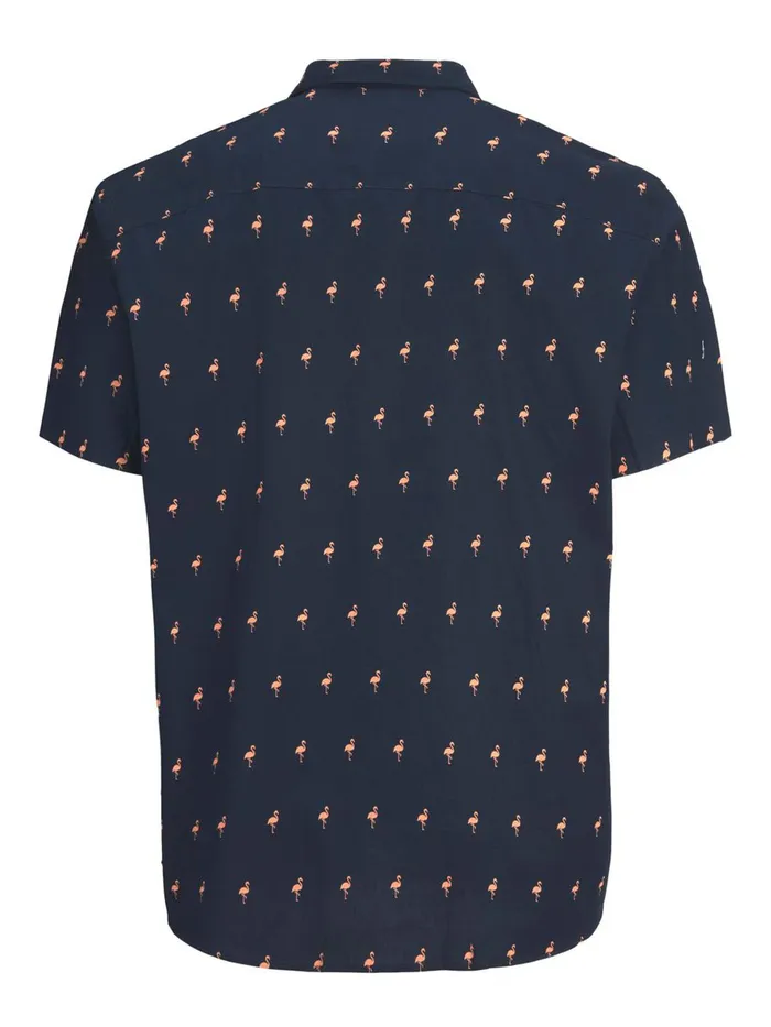 Shirts JACK and JONES Mens FUN PRINT PLUS SIZE SHORT SLEEVED SHIRT Blue Navy Blazer Casaul