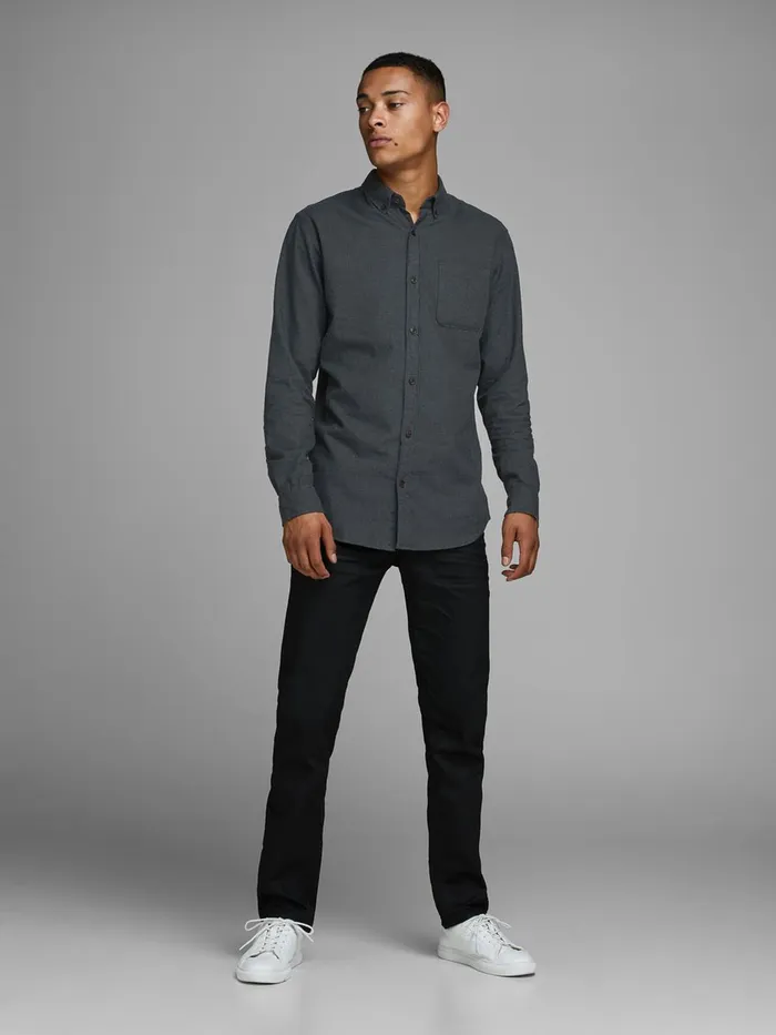 Shirts JACK and JONES Mens MELANGE BUTTONDOWN SHIRT Grey Caviar Online