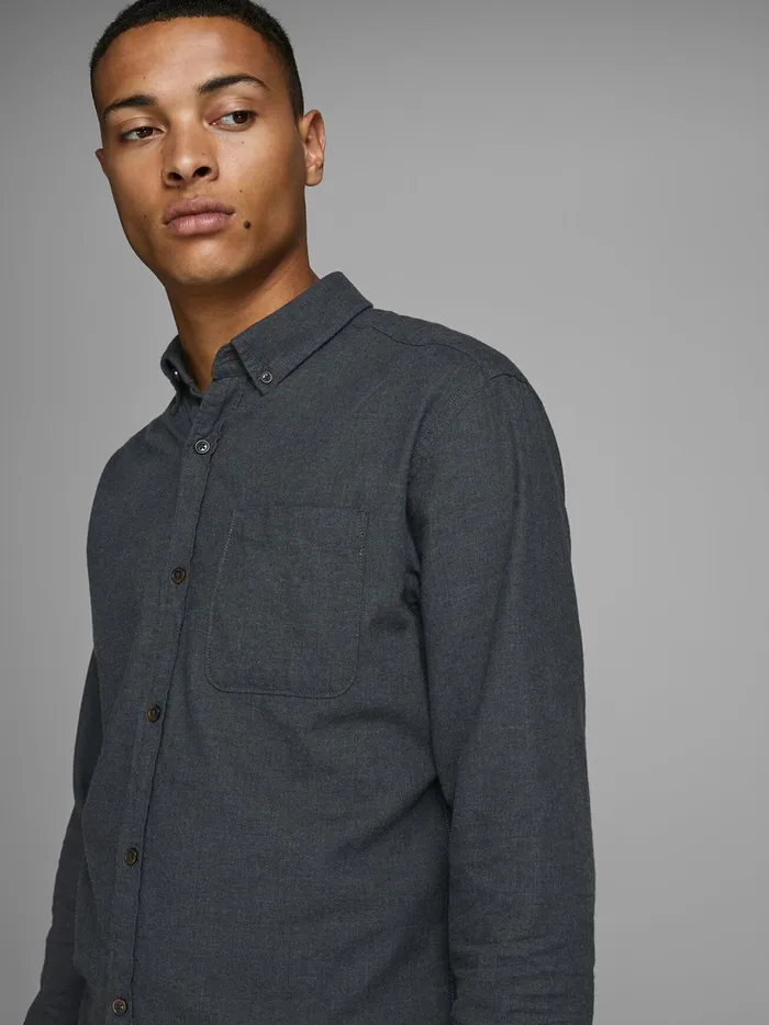 Shirts JACK and JONES Mens MELANGE BUTTONDOWN SHIRT Grey Caviar Online