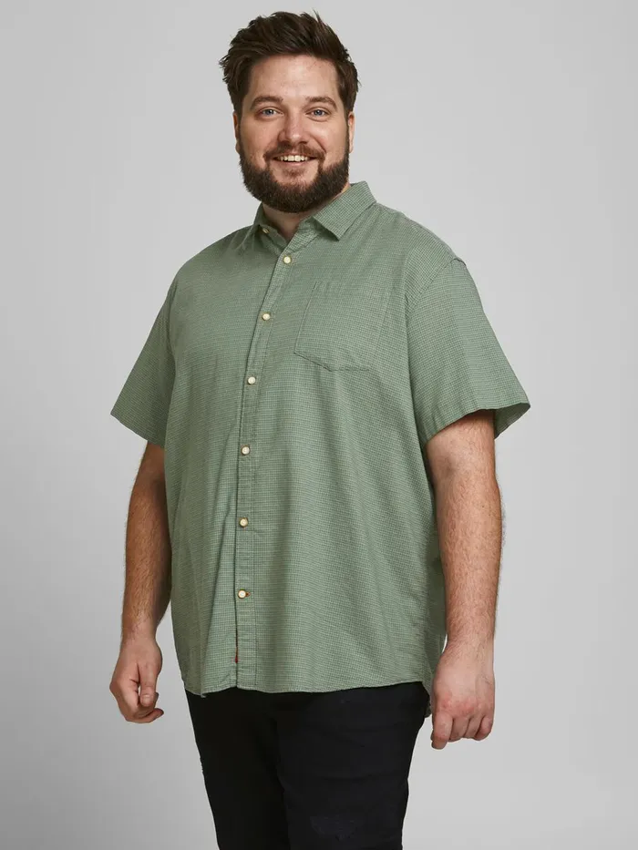 Shirts JACK and JONES Mens ORGANIC COTTON PLUS SIZE SHORT SLEEVED SHIRT Green Sea Spray On Sale