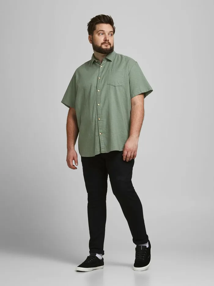 Shirts JACK and JONES Mens ORGANIC COTTON PLUS SIZE SHORT SLEEVED SHIRT Green Sea Spray On Sale