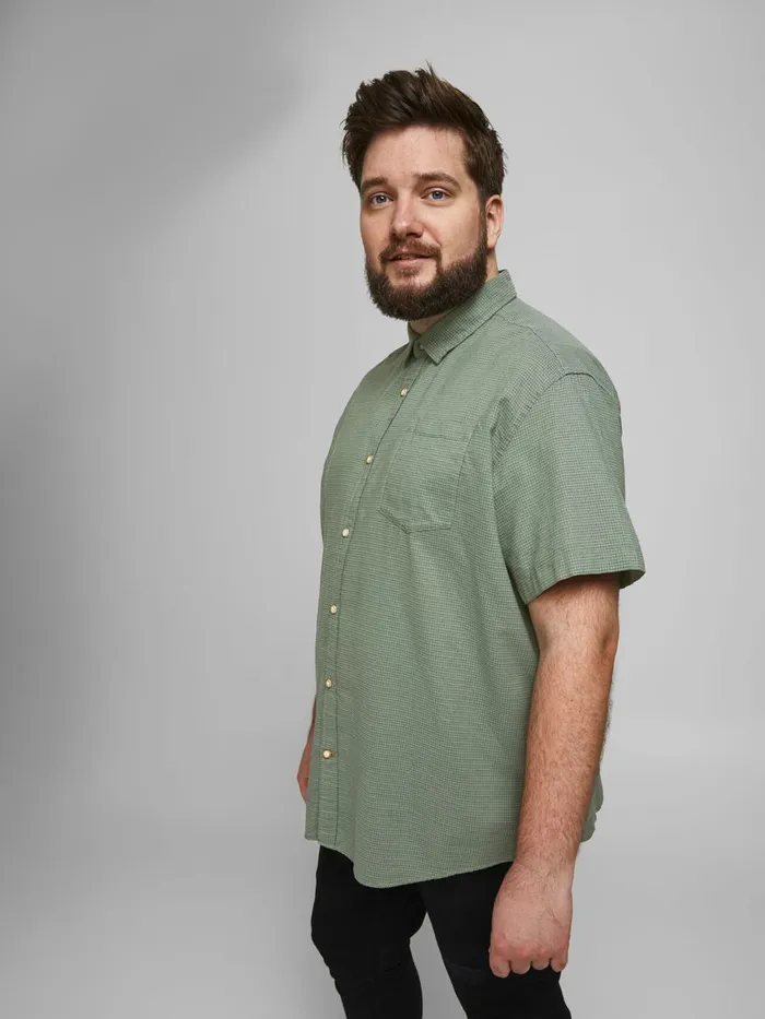 Shirts JACK and JONES Mens ORGANIC COTTON PLUS SIZE SHORT SLEEVED SHIRT Green Sea Spray On Sale