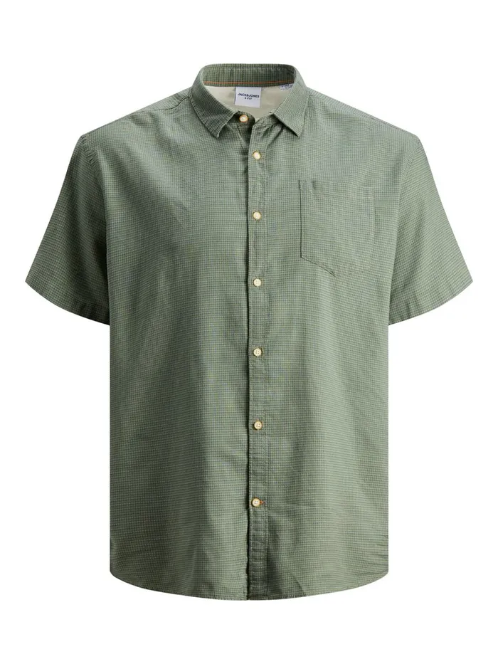 Shirts JACK and JONES Mens ORGANIC COTTON PLUS SIZE SHORT SLEEVED SHIRT Green Sea Spray On Sale