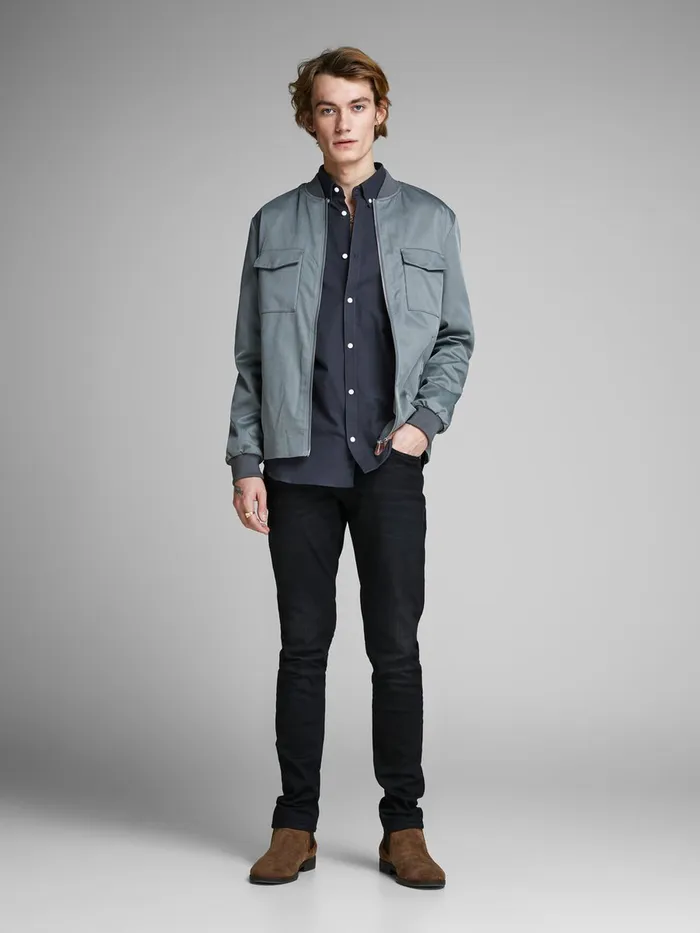 Shirts JACK and JONES Mens SLIM FIT STRETCH SHIRT Blue Navy Blazer Casaul