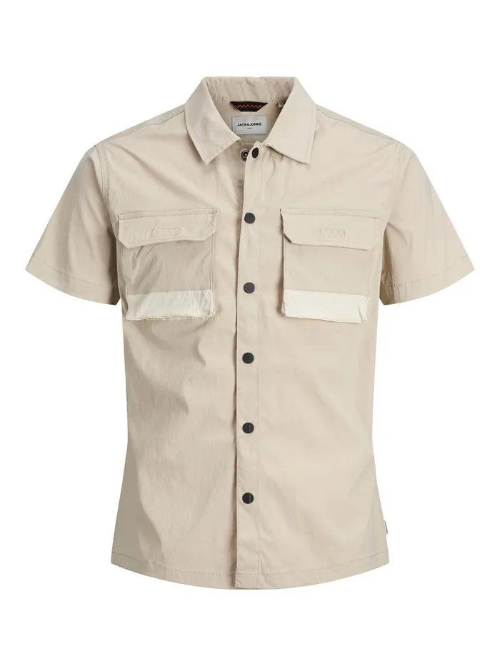 Shirts JACK and JONES Mens SNAP BUTTON SHORT SLEEVED SHIRT Beige Pure Cashmere Popular