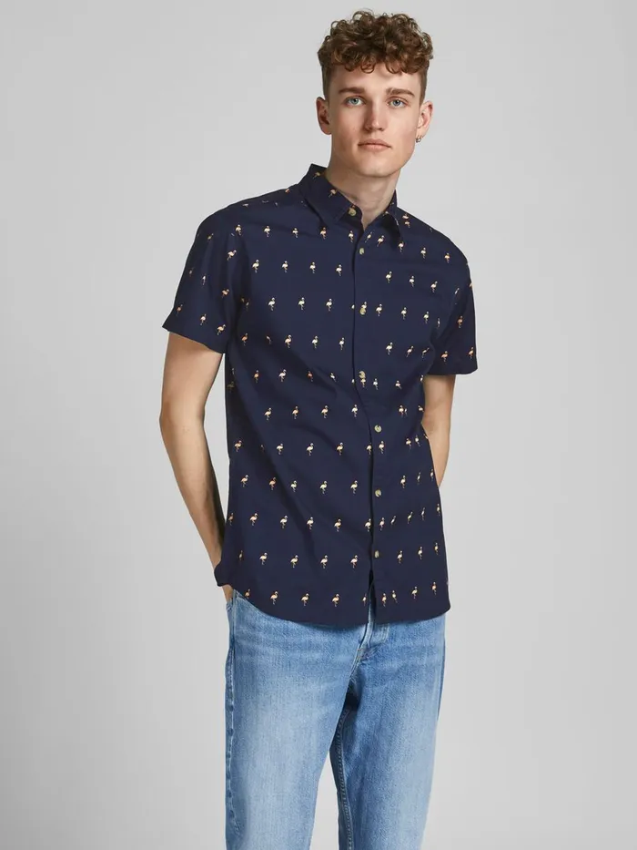 Shirts JACK and JONES Mens TROPICAL PRINT POPLIN SHORT SLEEVED SHIRT Blue Navy Blazer Gift Ideas Shirts JACK and JONES Mens TROPICAL PRINT POPLIN SHORT SLEEVED SHIRT Blue Navy Blazer Gift Ideas