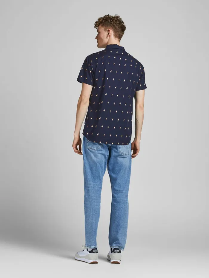 Shirts JACK and JONES Mens TROPICAL PRINT POPLIN SHORT SLEEVED SHIRT Blue Navy Blazer Gift Ideas