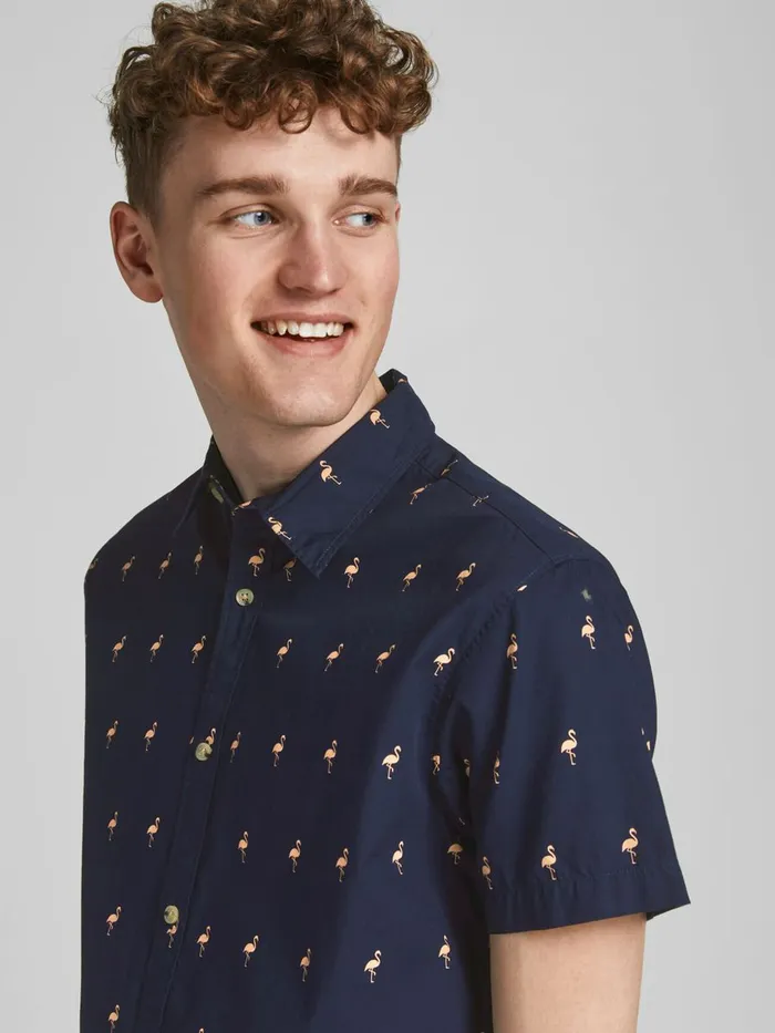 Shirts JACK and JONES Mens TROPICAL PRINT POPLIN SHORT SLEEVED SHIRT Blue Navy Blazer Gift Ideas