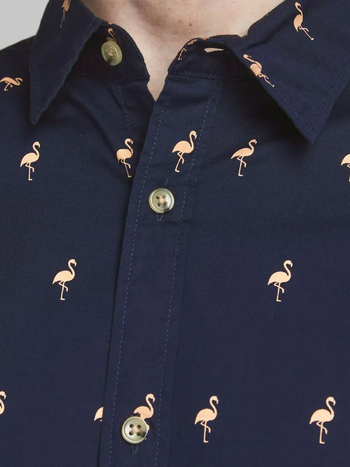 Shirts JACK and JONES Mens TROPICAL PRINT POPLIN SHORT SLEEVED SHIRT Blue Navy Blazer Gift Ideas
