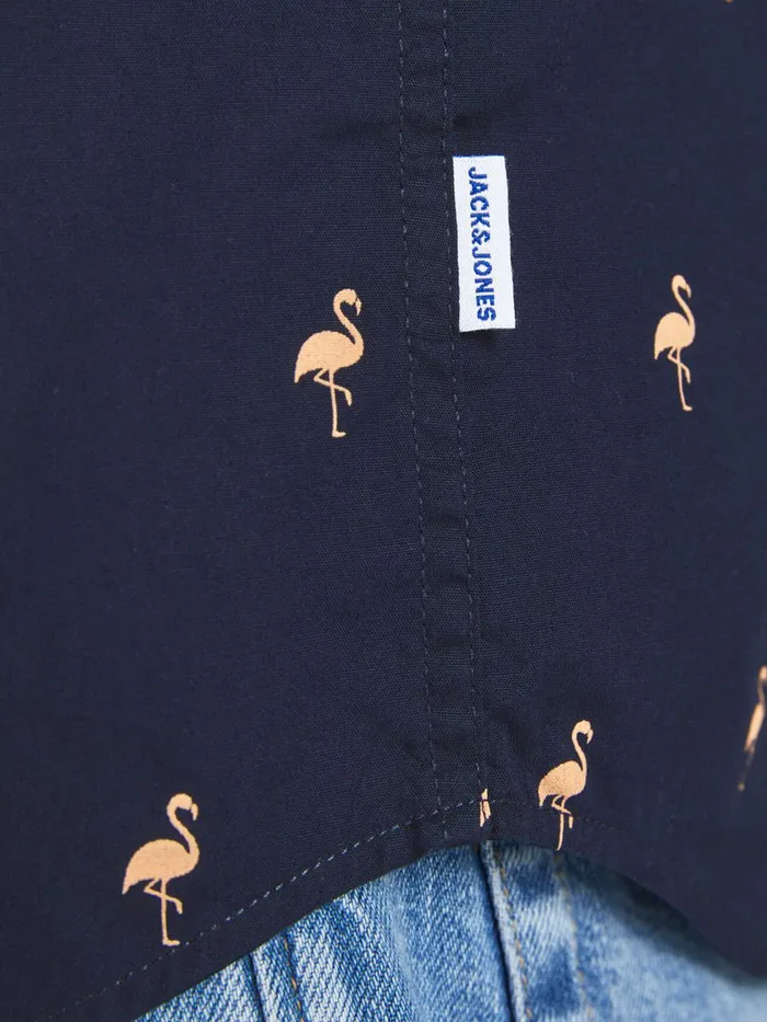 Shirts JACK and JONES Mens TROPICAL PRINT POPLIN SHORT SLEEVED SHIRT Blue Navy Blazer Gift Ideas