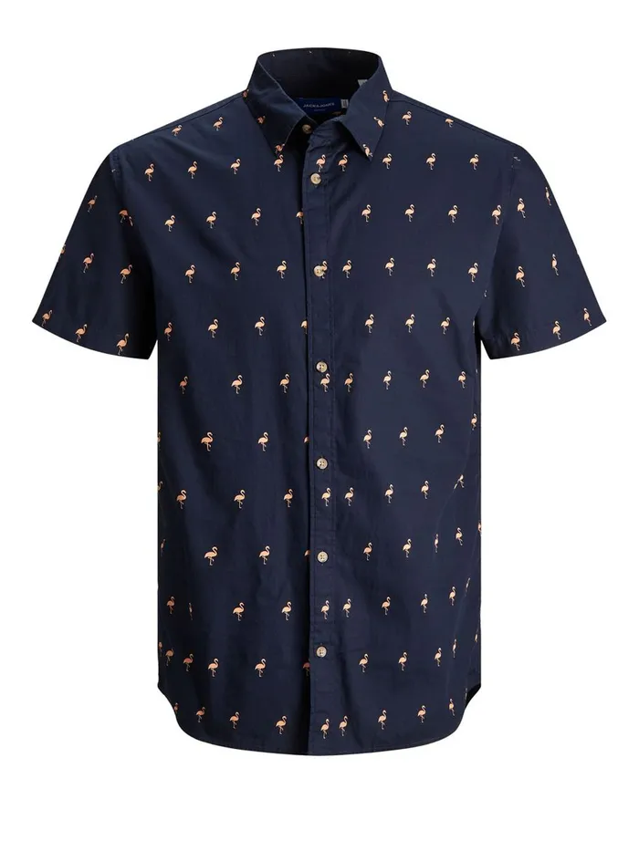 Shirts JACK and JONES Mens TROPICAL PRINT POPLIN SHORT SLEEVED SHIRT Blue Navy Blazer Gift Ideas