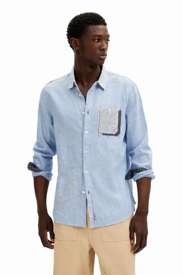 Shirts Men Desigual Longsleeve Grunge Shirt Blue