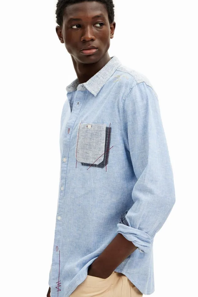 Shirts Men Desigual Longsleeve Grunge Shirt Blue