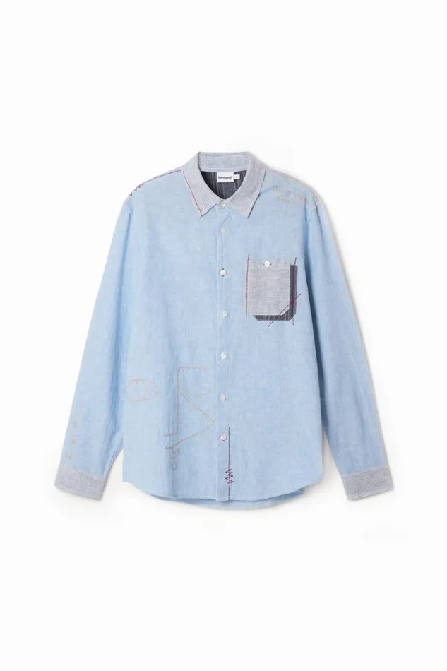 Shirts Men Desigual Longsleeve Grunge Shirt Blue