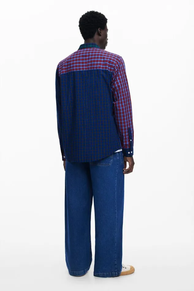 Shirts Men Desigual Patchwork Checkered Shirt Blue
