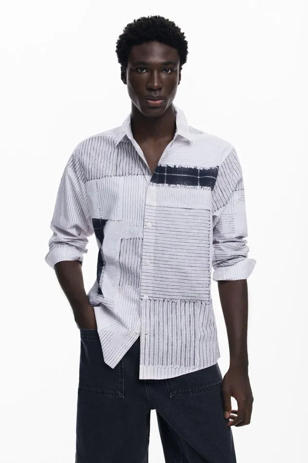 Shirts Men Desigual Patchwork Shirt Black