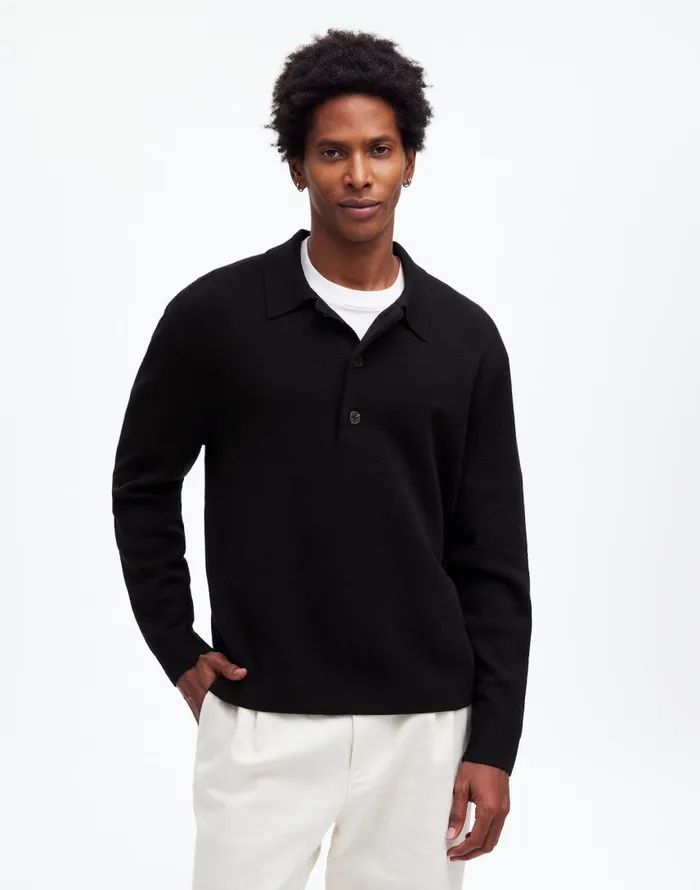 Shirts Men Madewell MilanoKnit Sweater Polo Shirt In Merino Wool True Black