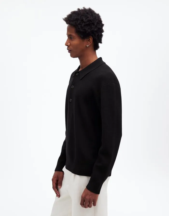 Shirts Men Madewell MilanoKnit Sweater Polo Shirt In Merino Wool True Black