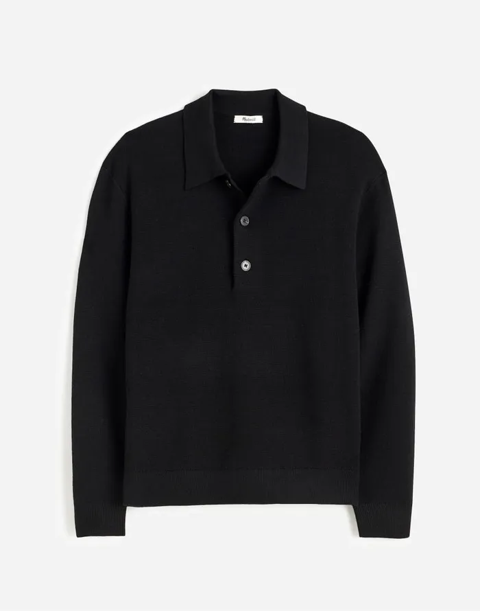 Shirts Men Madewell MilanoKnit Sweater Polo Shirt In Merino Wool True Black