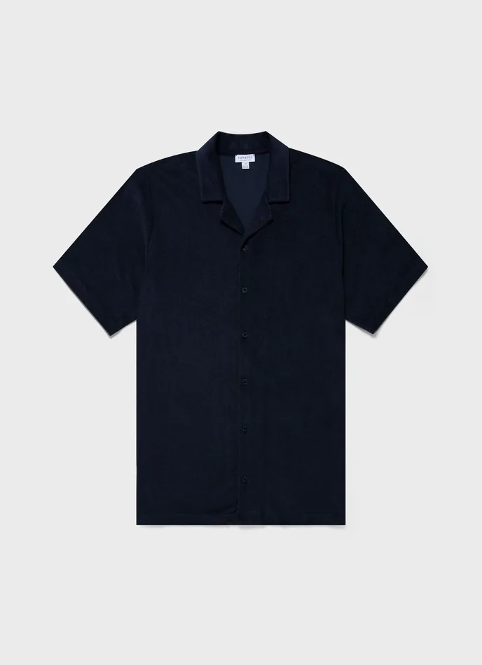 Shirts ussunspel Men Towelling Camp Collar Shirt Navy