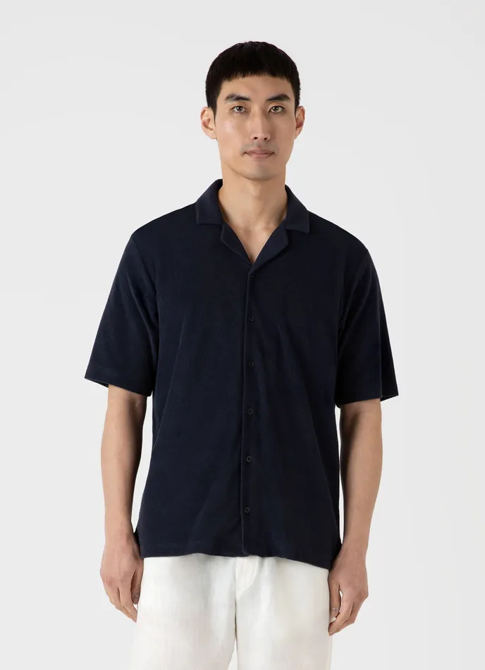 Shirts ussunspel Men Towelling Camp Collar Shirt Navy Shirts ussunspel Men Towelling Camp Collar Shirt Navy