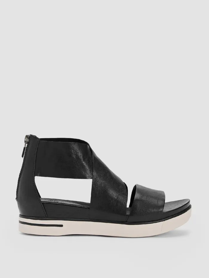 Shoes Women Eileen Fisher Sport Tumbled Leather Sneaker Sandal Black