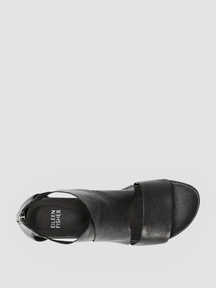 Shoes Women Eileen Fisher Sport Tumbled Leather Sneaker Sandal Black