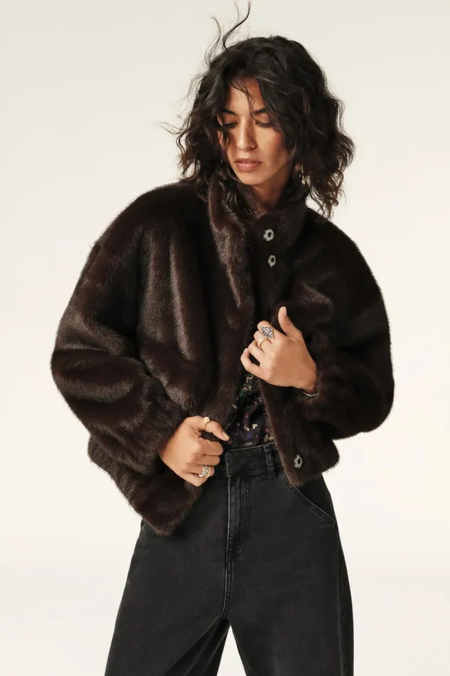 Short LooseFitting Jacket Paros Brown Women Baandsh Jackets and Coats