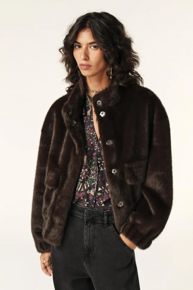 Short LooseFitting Jacket Paros Brown Women Baandsh Jackets and Coats