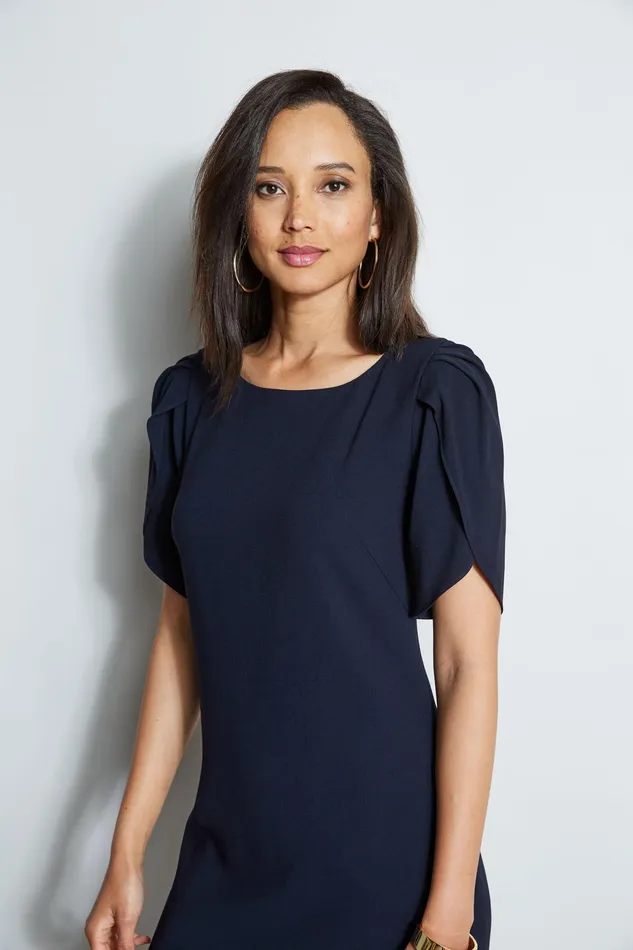 Short Sleeve Dresses Women Elie Tahari Slit Sleeve Crepe Dress STARGAZER