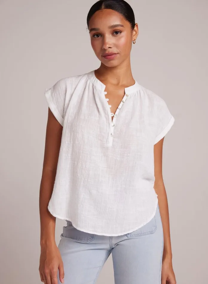 Short Sleeve Women Bella Dahl Half Placket Cap Sleeve Top 8211 White