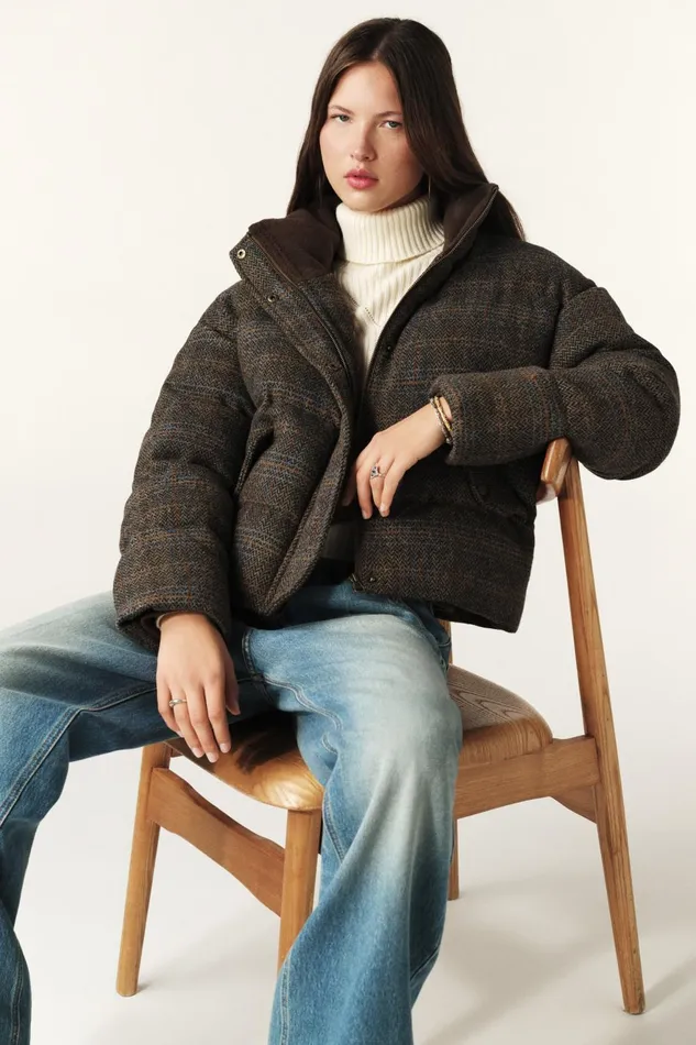 Short Tweed Coat Hidai Brown Women Baandsh Jackets and Coats
