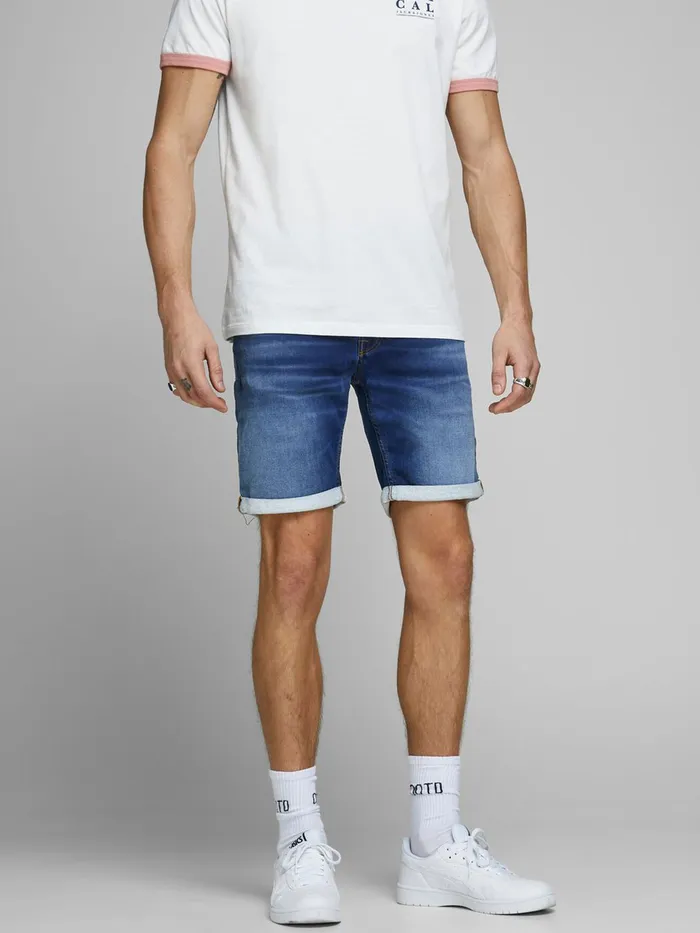 Shorts JACK and JONES Mens RICK ICON GE 006 INDIGO KNIT DENIM SHORTS Blue Blue Denim On Sale