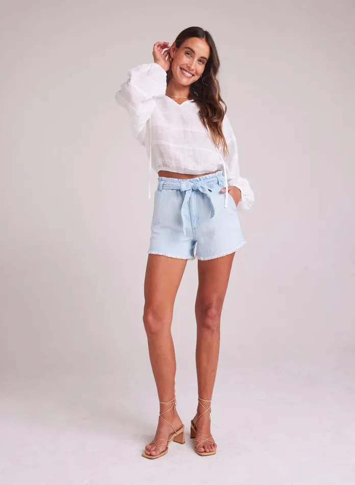 Shorts Women Bella Dahl Marigold Fray Sash Short 8211 Beach Cove Wash