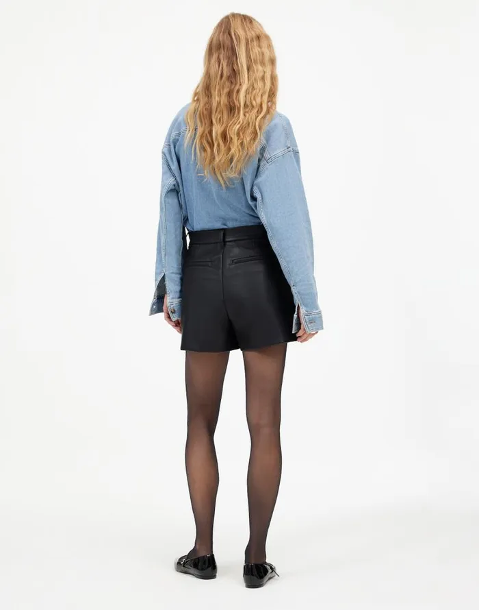 Shorts Women Madewell Easy Pleated Trouser Shorts In Faux Leather Black
