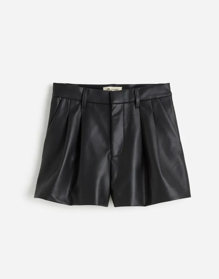 Shorts Women Madewell Easy Pleated Trouser Shorts In Faux Leather Black