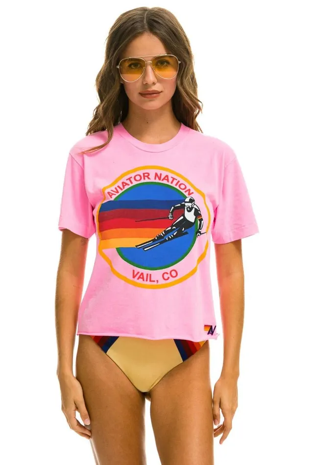 Signature Vail Boyfriend Tee 8211 Neon Pink Women Aviator Nation Tees