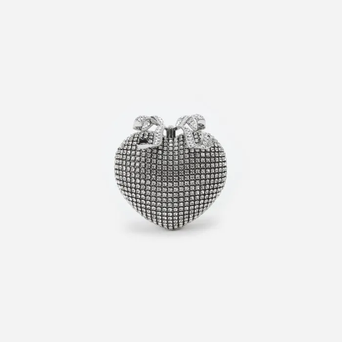 Silver Crystal Heart Clutch Women Self Portrait Clutch Bags