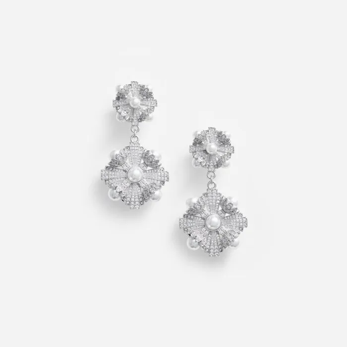 Silver Encrusted Tiered Earrings Women Self Portrait Jewellery