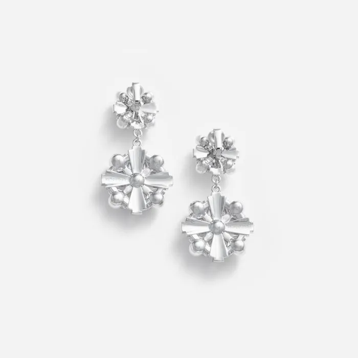 Silver Encrusted Tiered Earrings Women Self Portrait Jewellery Silver Encrusted Tiered Earrings Women Self Portrait Jewellery