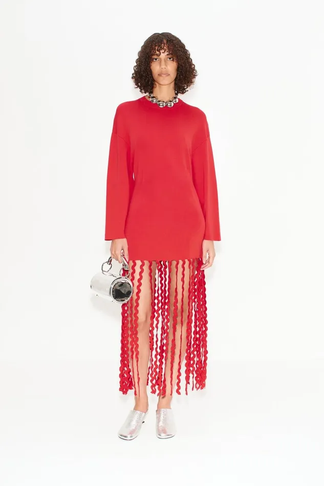 Simon Miller Dresses Women Wallis Knit Fringe Dress In Cherry Red