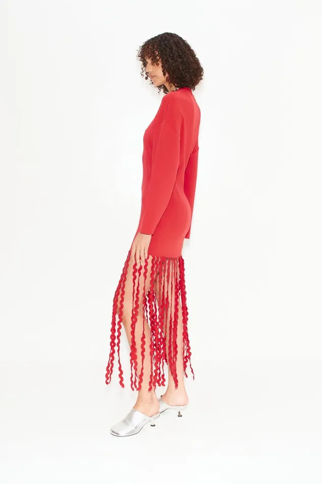 Simon Miller Dresses Women Wallis Knit Fringe Dress In Cherry Red