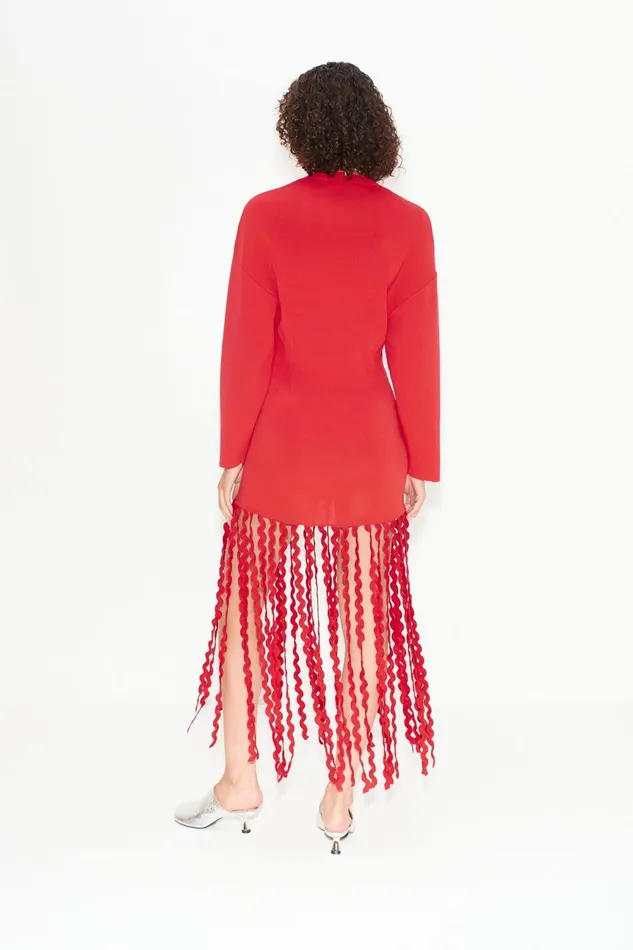 Simon Miller Dresses Women Wallis Knit Fringe Dress In Cherry Red