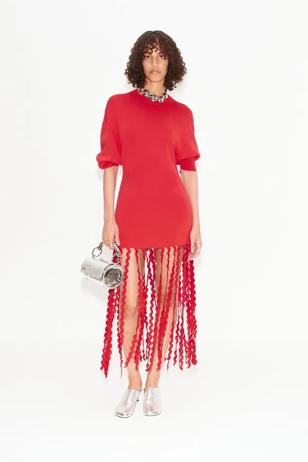 Simon Miller Dresses Women Wallis Knit Fringe Dress In Cherry Red