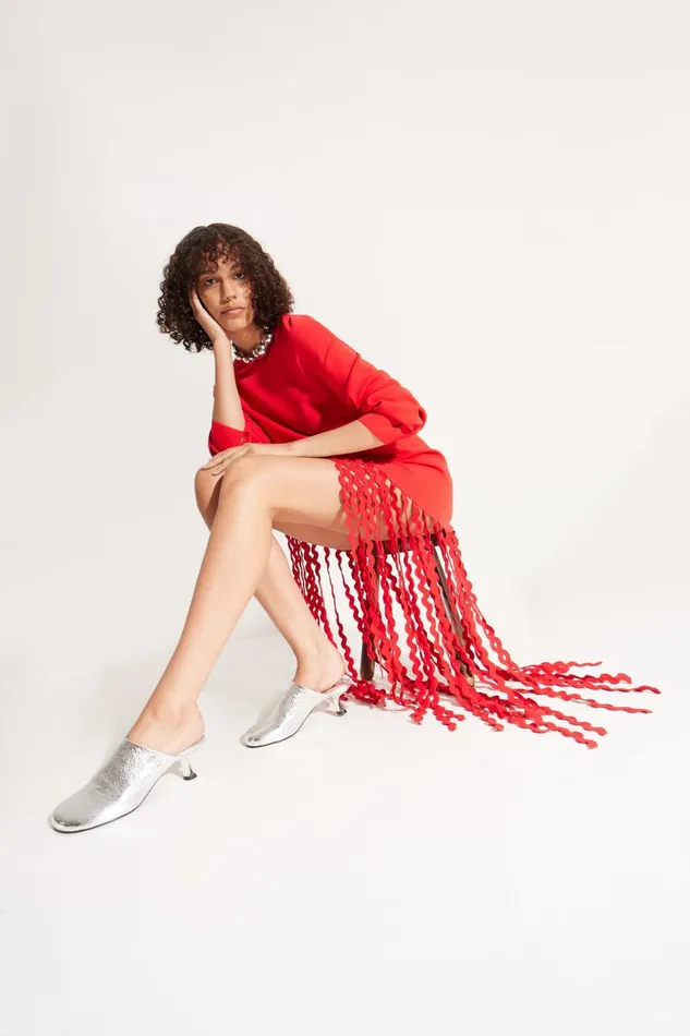 Simon Miller Dresses Women Wallis Knit Fringe Dress In Cherry Red