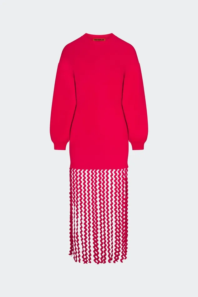 Simon Miller Dresses Women Wallis Knit Fringe Dress In Cherry Red