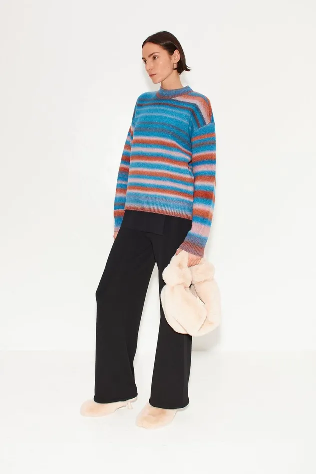 Simon Miller Knitwear Women Calder Knit Sweater In Matisse Blue Multi Simon Miller Knitwear Women Calder Knit Sweater In Matisse Blue Multi